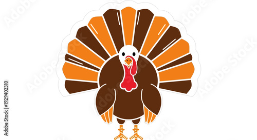 Cartoon illustration of a turkey with colorful feathers.