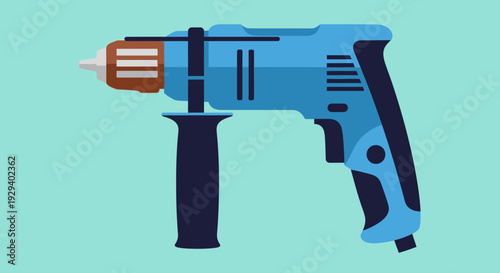 Electric drill with blue body and black handle on light background.