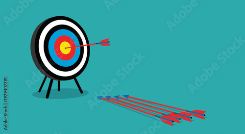 Target with Arrows Hit and Missed on Turquoise Background.