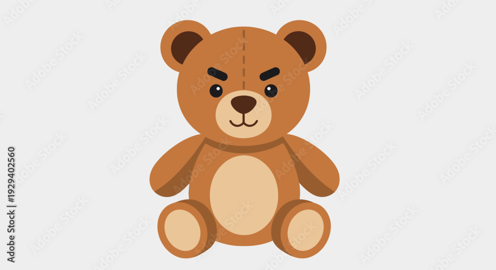 Fototapeta premium Angry cartoon teddy bear with a frowning face and furrowed eyebrows.