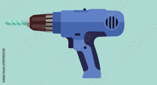 Blue electric drill on a light green background.