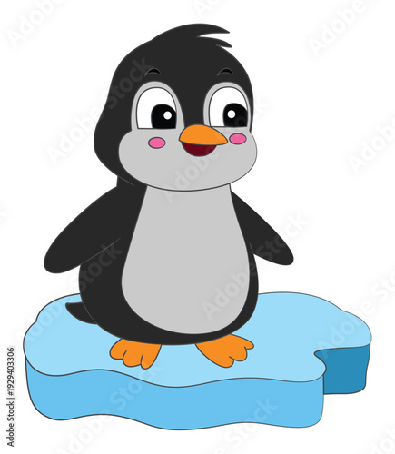 A baby penguin standing on a small ice floe