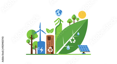 Green Future: Renewable Energy, Recycling, and Environmental Protection Concept Illustration
