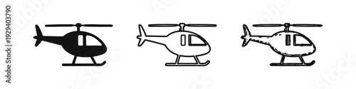 Helicopter Icon Set: Solid, Outline, and Hand-Drawn Styles for Aviation, Rescue, and Air Transport Graphics