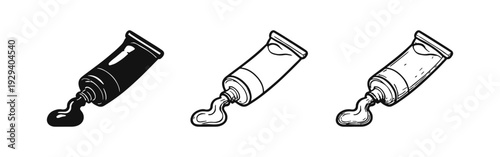 Artistic Paint Tube with Squeezed Paint Icon Collection: Creative Supplies Vector Illustration