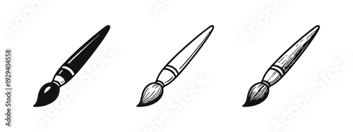 Artist's Paintbrush Icon Set for Creative Projects: Art and Design Tools Vector Illustration