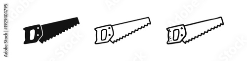 Hand Saw Tool Icon Set: Carpentry, Construction, and DIY in Solid, Outline, and Hand-Drawn Styles