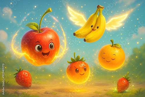 Magical Flying Fruits with Glowing Charm