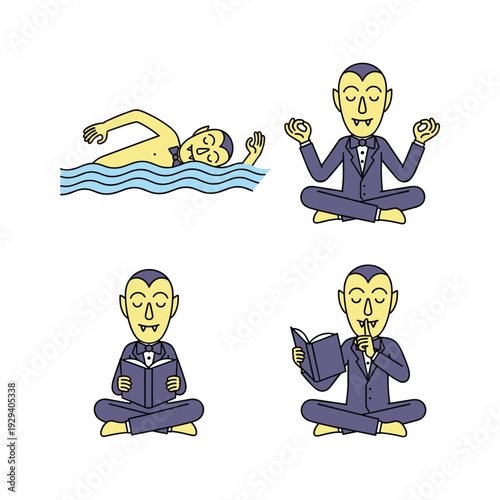 Man practicing yoga and meditation in various poses with a calm expression