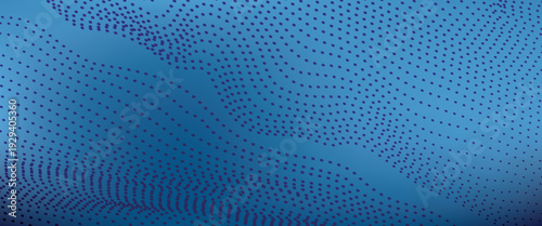 Abstract blue background with wave-like patterns and dots.