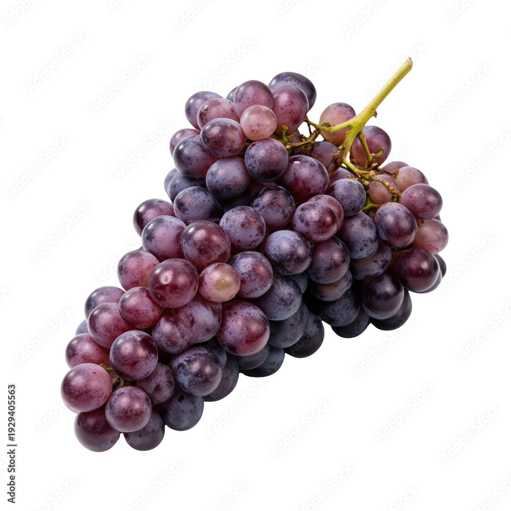 Fototapeta premium A vibrant cluster of red grapes with green stem isolated on transparent background