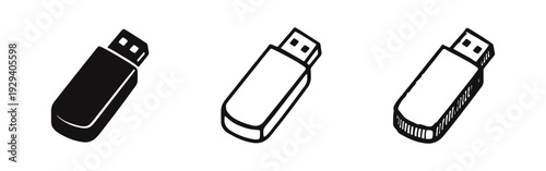 USB Flash Drive Icons Collection - Silhouette, Outline, and Hand Drawn Storage Devices