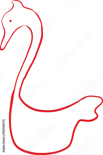 vector element, swan, outline, rustic style, a la Rus, Slavic style, decorative element