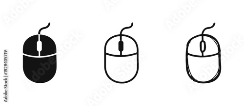 Wired Computer Mouse Icons - Silhouette, Line Art, and Hand Drawn Technology Symbols