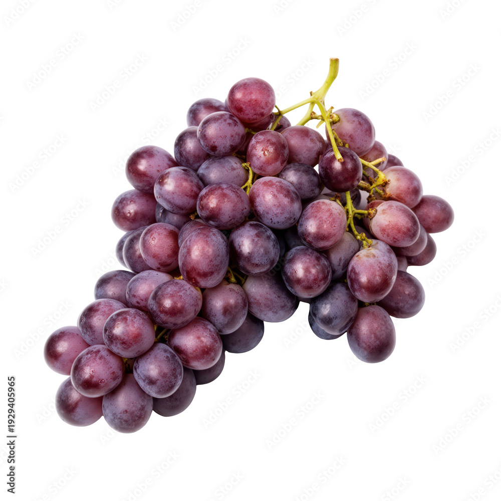 Fototapeta premium A vibrant cluster of red grapes with green stem isolated on transparent background