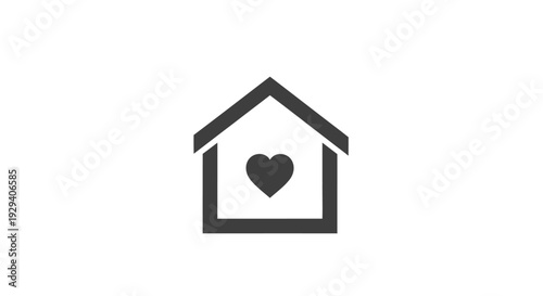 Simple House Icon with Heart Inside.