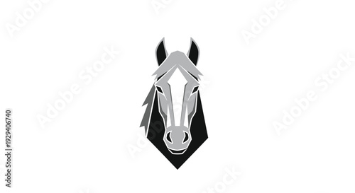 Silver Horse Head Illustration on White.