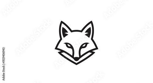 Simple Black Line Drawing of Fox Head.