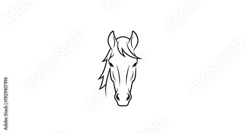 Simple Line Drawing of Horse Head Portrait.