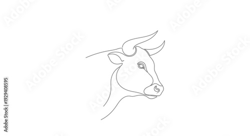 Simple Line Drawing of a Cow Head.