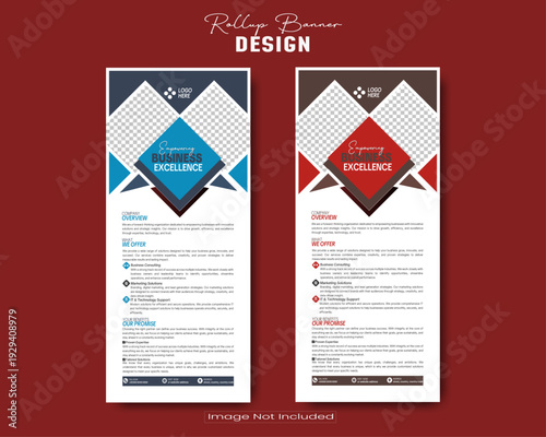 Corporate roll-up banner design set with clean typography and image placeholders. Versatile layout for business conferences and exhibitions.