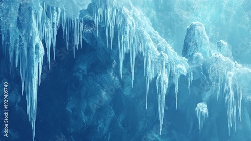 Majestic frozen ice cavern with stunning icicle formations