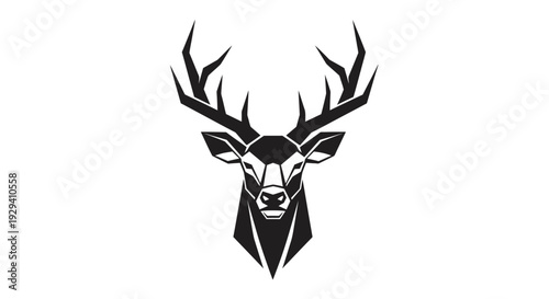 Deer Head with Large Antlers Illustration.