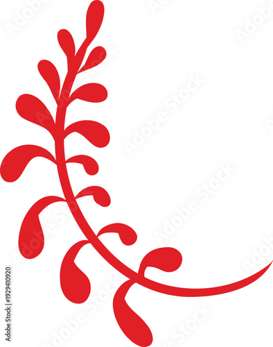 vector element, curved leafy branch, rustic style, a la Rus, Slavic style, decorative element