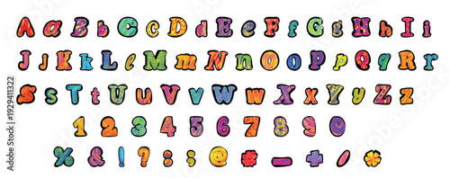 Collage font letters set, ransom note style alphabet collection, numbers, punctuation marks. Grunge cut out anonymous elements for scrapbook. Vector illustration