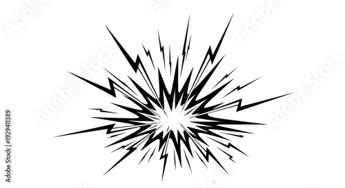 Abstract explosion burst effect with jagged lines, comic style energy blast, dynamic graphic, isolated white background.