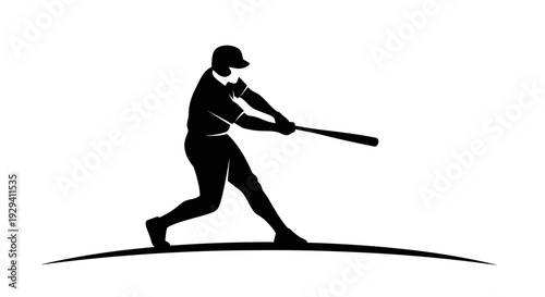 Silhouette of Baseball Player Batting, Powerful Swing in Action, isolated white background