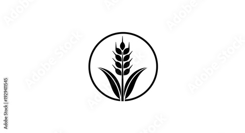 Stylized Wheat Plant within Circle Frame, Agriculture and Harvest Symbol, isolated white background