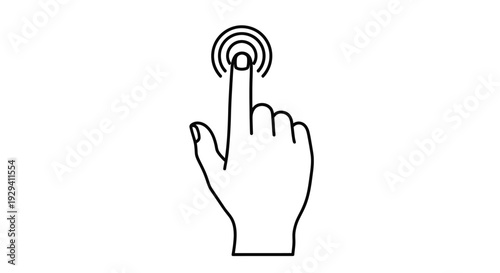 Outline of Hand Tapping or Pressing with Finger, Touch Screen Interaction Icon, isolated white background