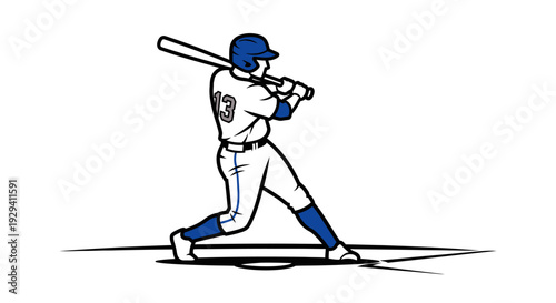 Dynamic baseball player batter swinging bat powerfully, ready to hit the ball, isolated white background.