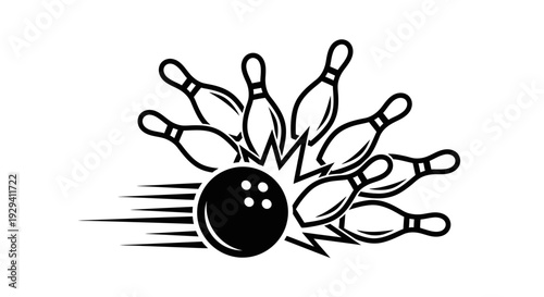 Bowling Ball Speedily Striking Pins Icon Design, Isolated White Background