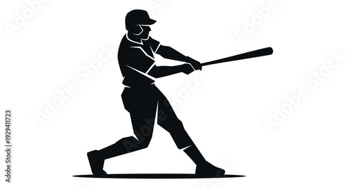 Silhouette of Baseball Player Swinging Bat Icon, Isolated White Background