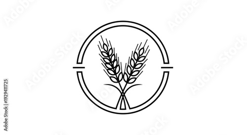 Minimalist Wheat Stalks and Grain Logo Element, Isolated White Background, Agriculture Concept
