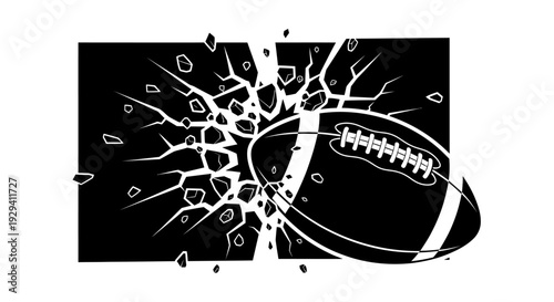 American Football Ball Crashing Through Surface Icon Design, Isolated White Background