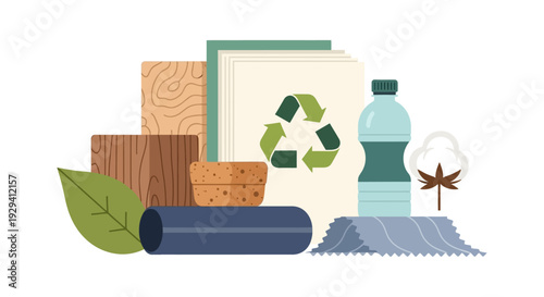 Eco-Friendly Recycling: Sustainable Materials Collection - Wood, Paper, Plastic, Cotton, Cork