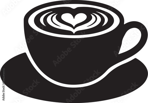 Black coffee cup with heart on froth saucer