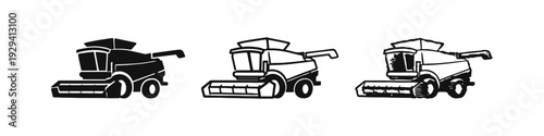 Combine Harvester Icons Set: Silhouette, Outline, and Hand-Drawn Styles for Agriculture and Farming Machinery
