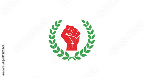 Red Fist Emblem Surrounded by Laurel Wreath.