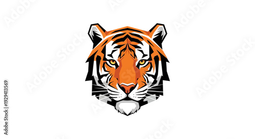 Tiger Head Illustration with Striped Facial Features.