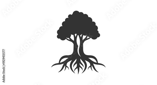 Tree Silhouette with Exposed Roots Graphic.