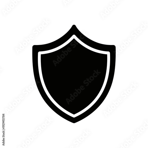Black Shield Icon with White Border.