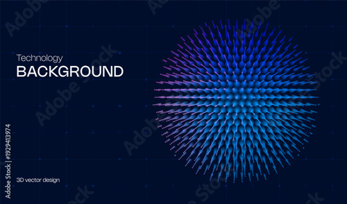 Abstract ai cyber background with 3d sphere from dots and circles. Big data digital science and technology design and tech blockchain blue business concept. Computer network connection pattern.