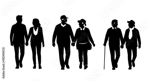 Loving Couples Walking Silhouette Collection Romantic Relationship Vector EPS10