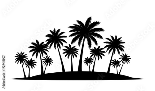 Tropical Island Landscape with Palm Trees Silhouette Vector Summer Beach Scene