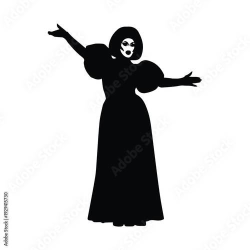 Woman in traditional dress with mask celebrating