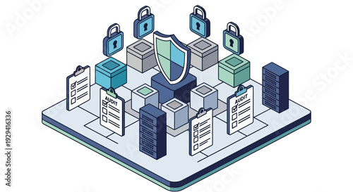 Digital Security and Data Protection Isometric Concept.